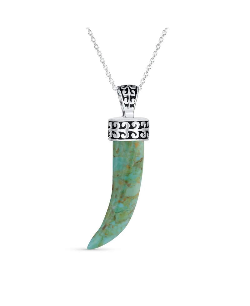 Bling Jewelry Tooth Amulet Onyx Howlite Turquoise Cornicello Italian Horn Chili Pepper Pendant Necklace Oxidized Sterling Silver Scroll