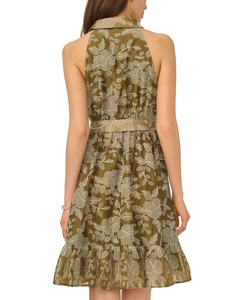 CeCe Women's Belted Sleeveless Collared Dress
