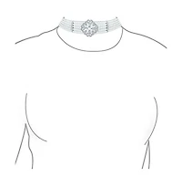 Bling Jewelry Antique Art Deco Style Statement 5 Row Wide Comfort Stretch Simulated Pearl Floral Silver Plated Brass