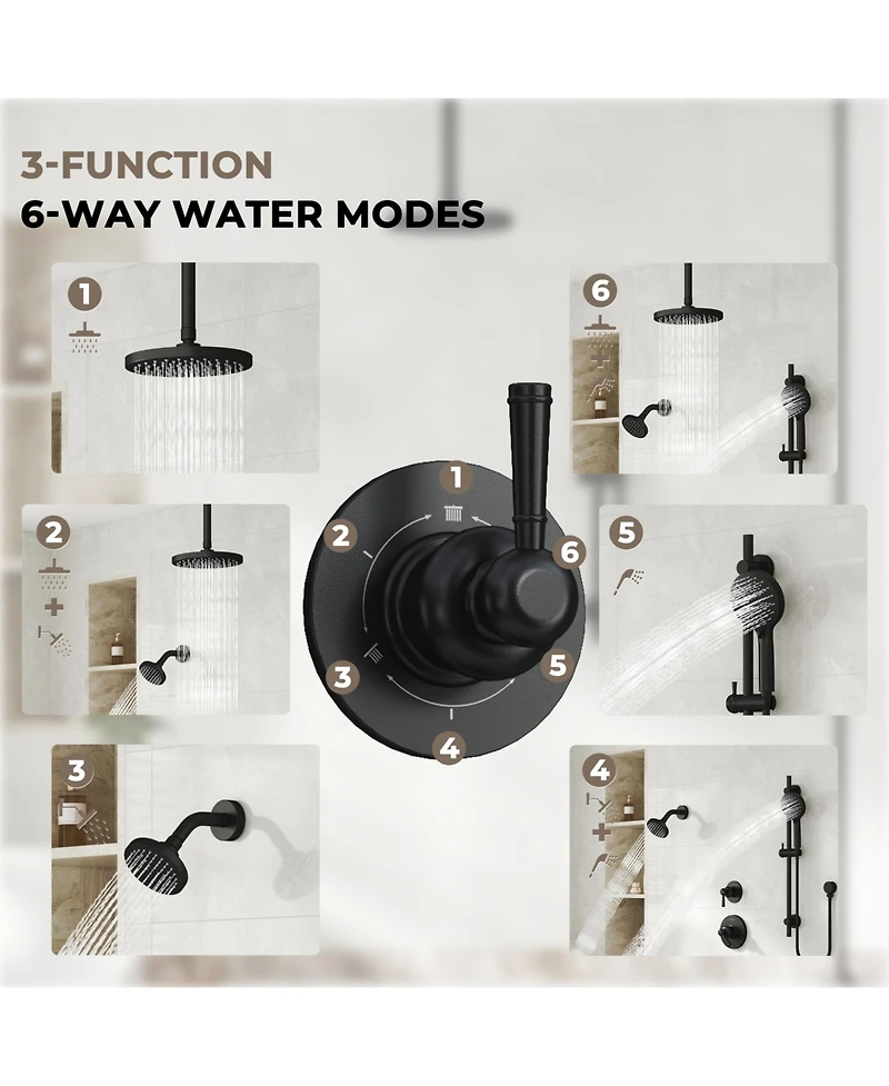 Casainc Dual Heads 3-Function Rainfall Shower System with 3-Mode Handheld and Adjustable Slide Bar