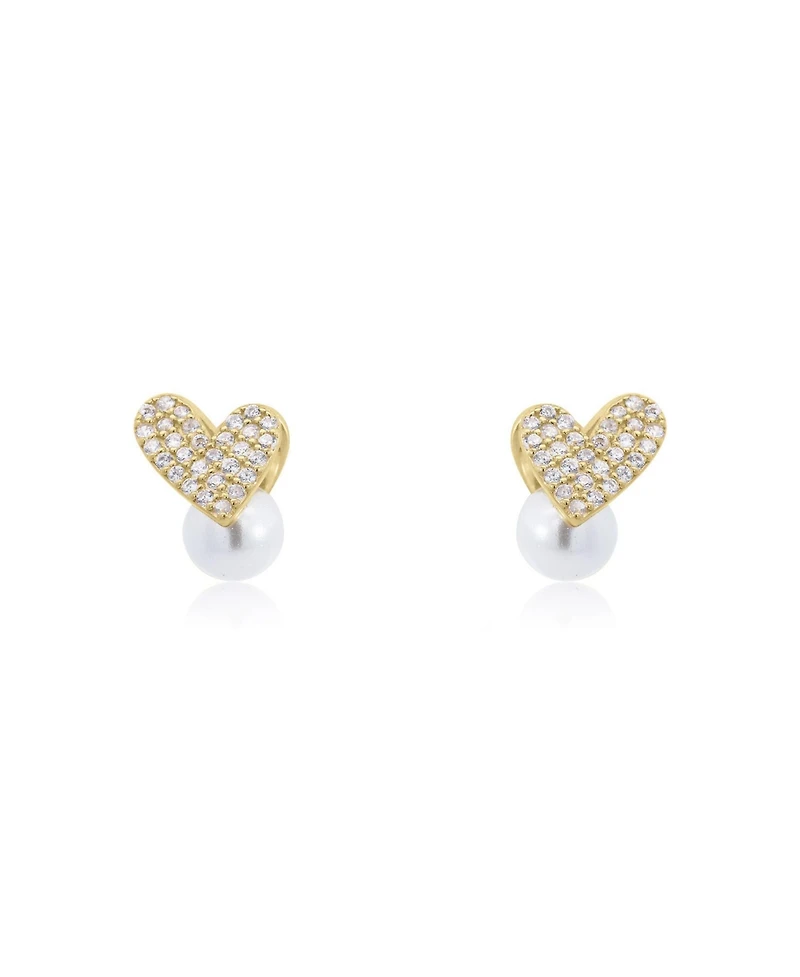 The Lovery Pearl Heart Cz Stud Earrings 14K Gold-Plated Sterling Silver