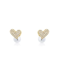 The Lovery Pearl Heart Cz Stud Earrings 14K Gold-Plated Sterling Silver