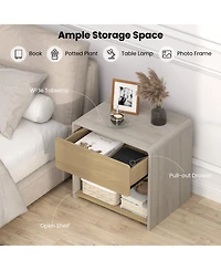 Gymax Modern Style Nightstand 2-Tier Sofa Side Bedside Table with Drawer and Open Shelf