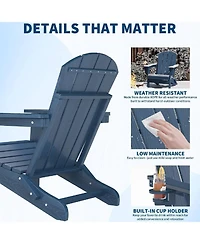Xo 2 Piece All Weather Resistent Outdoor Patio Chair, Folding Adirondack Chair with Cup Holder, Side Table