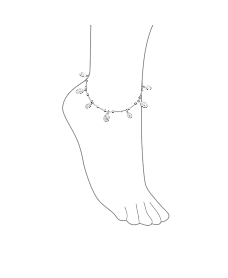 Bling Jewelry Religious Virgin Mary Medallion Dangle Charms Anklet Ankle Bracelet .925 Sterling Silver 10 Inch