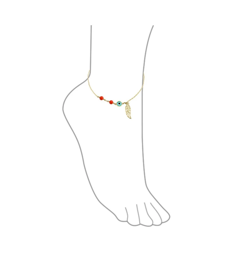 Bling Jewelry Turkish Spiritual Guardian Angel Wing and Evil Eye Anklet Bracelet 14k Gold Plated Sterling Silver