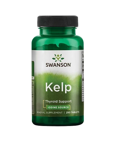 Swanson Premium Brand Kelp, Natural Iodine Source for Thyroid Health, Mineral Supplement With 0.4 Percentage Iodine, 250 Tablets