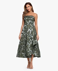 Xscape Women's Strapless Brocade Asymmetrical Hem Midi Dress