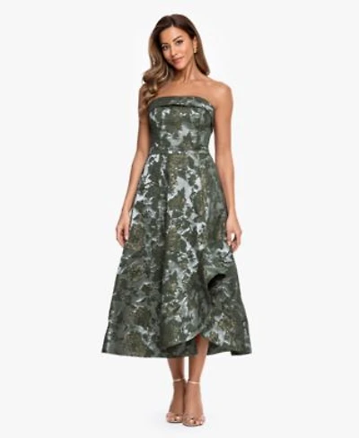 Xscape Womens Strapless Brocade Asymmetrical Hem Midi Dress