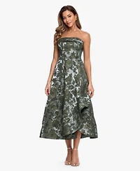 Xscape Womens Strapless Brocade Asymmetrical Hem Midi Dress