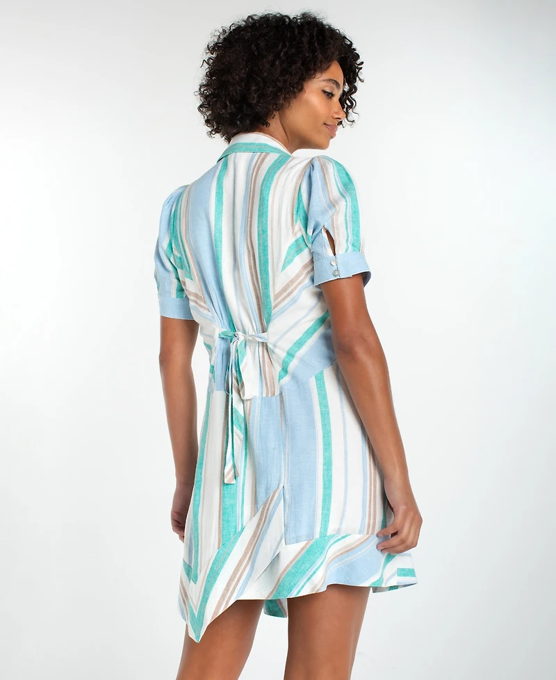 Liverpool Los Angeles Women's Short-Sleeve Asymmetrical Hem Woven Shirt Dress
