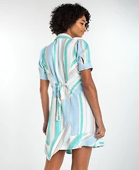 Liverpool Los Angeles Women's Short-Sleeve Asymmetrical Hem Woven Shirt Dress