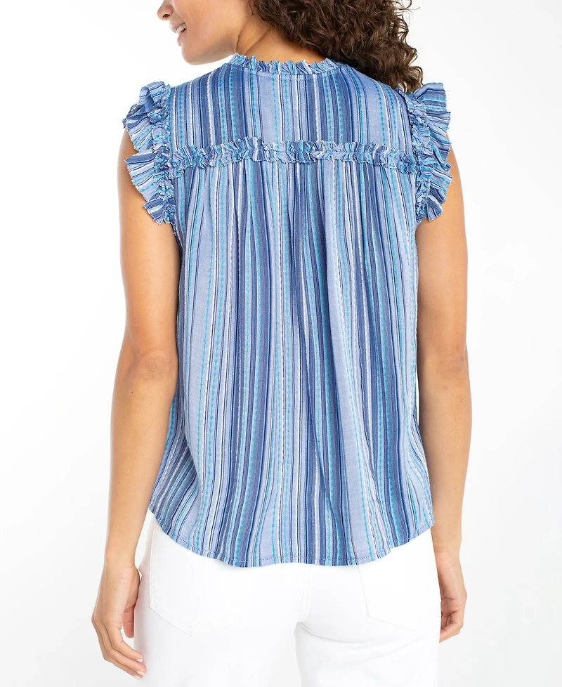 Liverpool Los Angeles Women's Striped Flutter-Sleeve Top