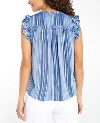 Liverpool Los Angeles Women's Striped Flutter-Sleeve Top