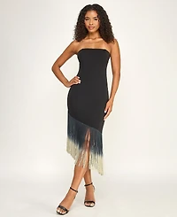 Seni & Cade Juniors' Asymmetrical Fringe Hem Strapless Midi Dress