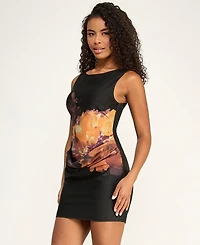 Seni & Cade Juniors' Floral Printed Sleeveless Boat Neck Short Dress