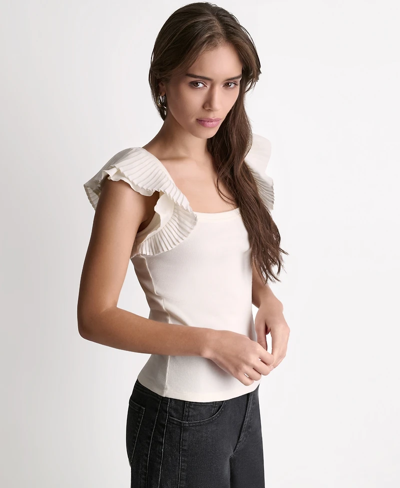Bcbg Women's Square Neck Ruffle Cap-Sleeve Top