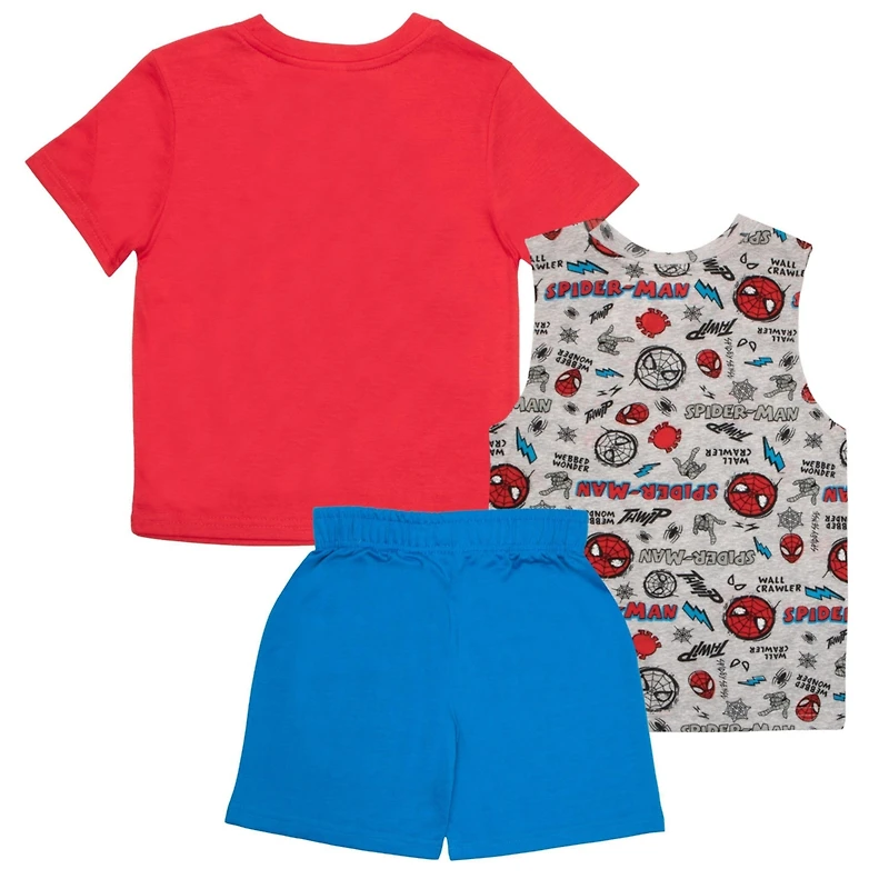 Spider-Man Boys T-Shirt, Tank Top and Shorts 3 Piece Bundle Set