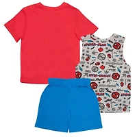 Spider-Man Boys T-Shirt, Tank Top and Shorts 3 Piece Bundle Set