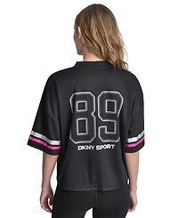 Dkny Sport Women's Varsity Rhinestone V-Neck Sports Jersey