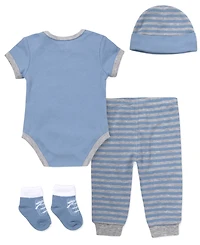 Baby Essentials Boys' Short-Sleeve Bodysuit, Hat, Socks and Pants, 4-Piece Set