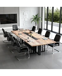 logicfox Large Conference Table with 2" Thick Top and Metal Grid Base Outlets