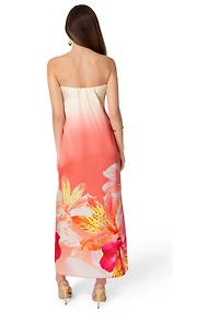 Bebe Women's Printed Satin Strapless Maxi Dress