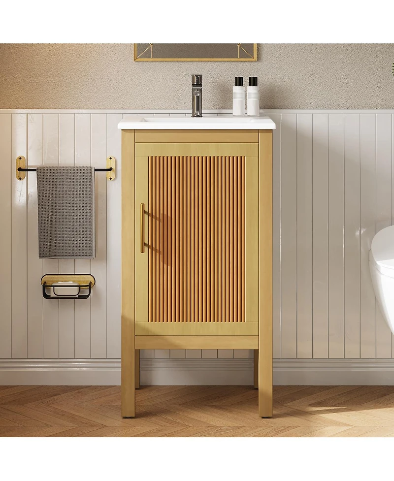 Sillysis 18 Inch Bathroom Vanity with Sink, Solid Wood Mdf Cabinet, Adjustable Shelf, Soft Close Door for Small Spaces