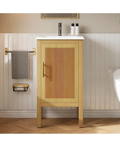 Sillysis 18 Inch Bathroom Vanity with Sink, Solid Wood Mdf Cabinet, Adjustable Shelf, Soft Close Door for Small Spaces