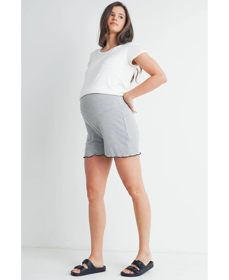 Hello Miz Maternity Ribbed Lounge Shorts with Over-the-Belly Waistband