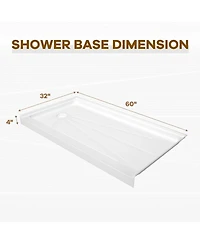 Casainc 60" W x 32" D Acrylic Single Threshold Shower Base, Alcove Pan with Slip-Resistant Surface