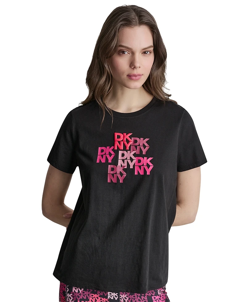 Dkny Sport Women's Mixed Media Logo Crewneck T-Shirt