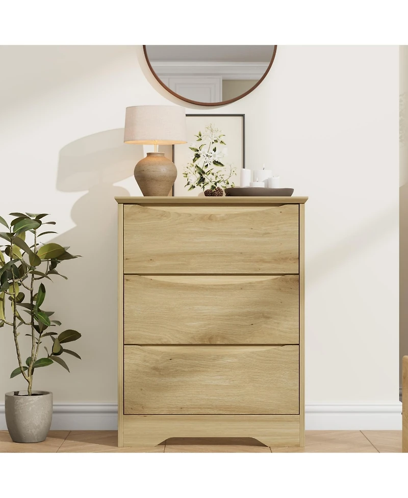 homfan Modern Tall 3-Drawer Wooden Dresser, Versatile Storage Cabinet with Deep Drawers and Wide Top for Home Use