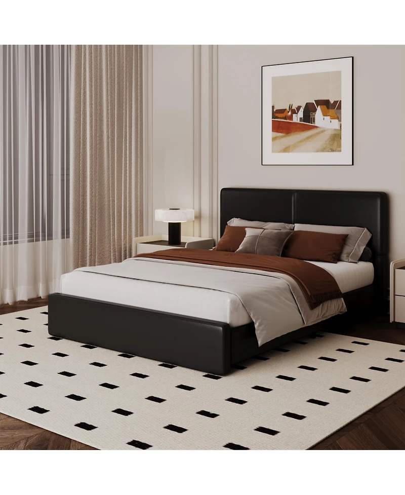 homfan Upholstered Platform Bed Frame with Headboard, Corduroy or Pu Cover, Wooden Slats and Quiet Support, No Box Spring Needed