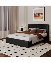 homfan Upholstered Platform Bed Frame with Headboard, Corduroy or Pu Cover, Wooden Slats and Quiet Support, No Box Spring Needed