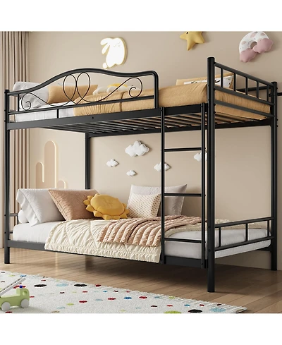 homfan Twin Over Metal Bunk Bed with Guardrails and Side Ladder, Steel Frame Space-Saving for Kids Bedroom or School