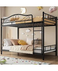 homfan Twin Over Metal Bunk Bed with Guardrails and Side Ladder, Steel Frame Space-Saving for Kids Bedroom or School