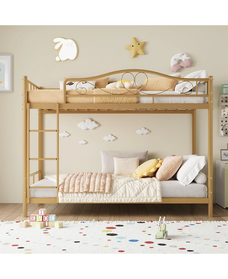homfan Twin Over Metal Bunk Bed with Guardrails and Side Ladder, Steel Frame Space-Saving for Kids Bedroom or School