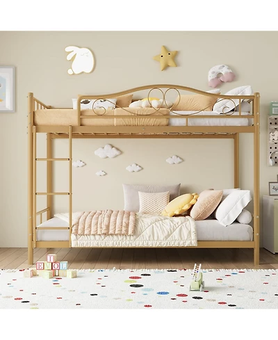 homfan Twin Over Metal Bunk Bed with Guardrails and Side Ladder, Steel Frame Space-Saving for Kids Bedroom or School
