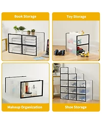homfan 15Pieces Clear Collapsible Shoe Storage Boxes - Stackable Transparent Organizer Bins for Closet, Home, and Shoes Space-Saving