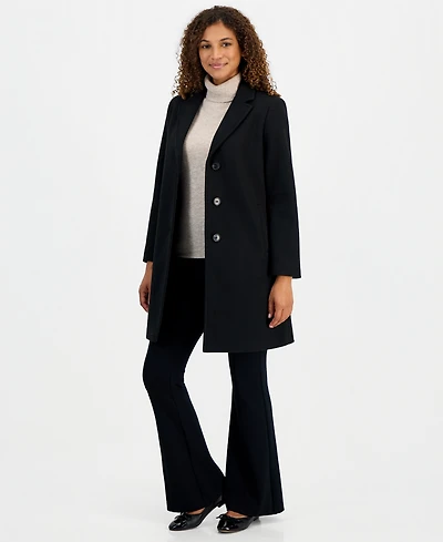 Calvin Klein Women's Single-Breasted Herringbone Walker Coat, Created for Macy's