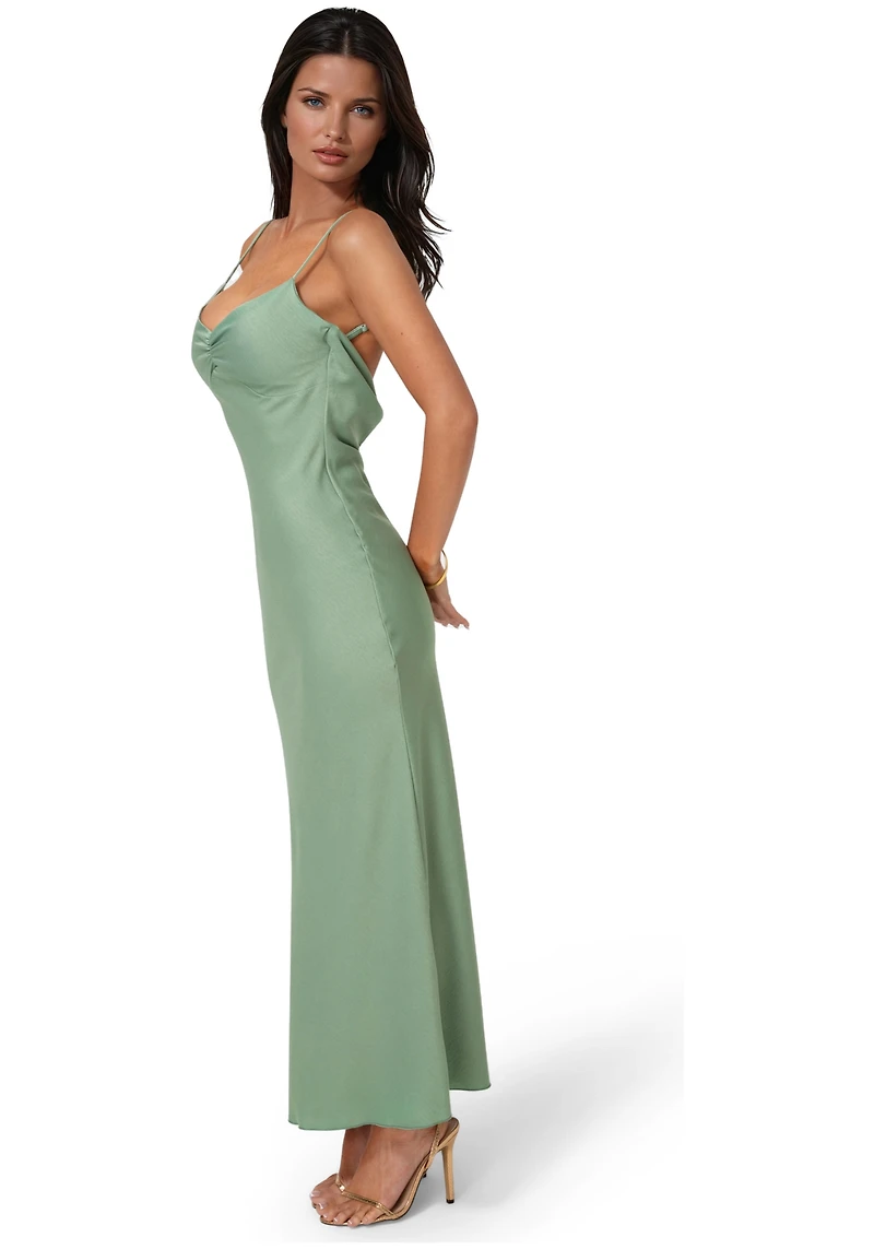 Bebe Women's Crepe Drape Back Maxi Dress