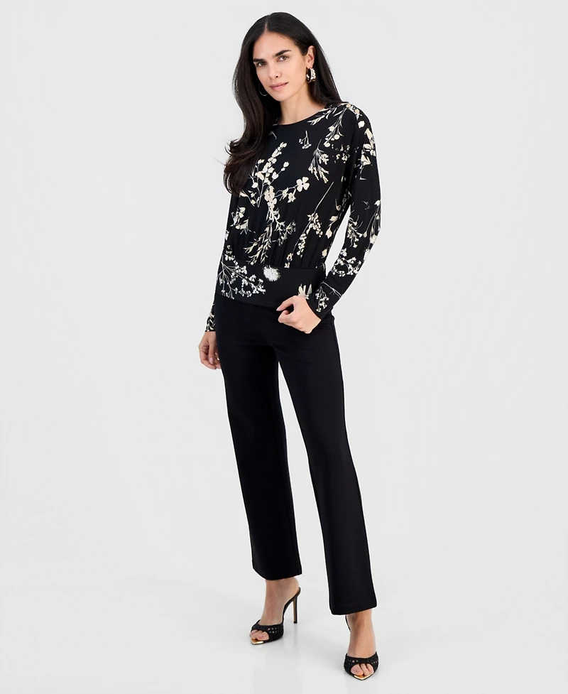 I.n.c. International Concepts Petite Printed Round-Neck Banded-Hem Top, Macy's Exclusive