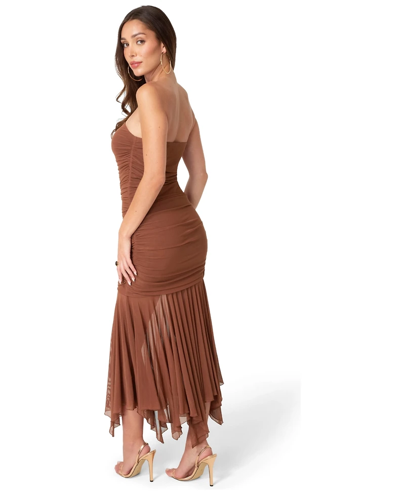 Bebe Womens Powermesh Strapless Hanky Dress