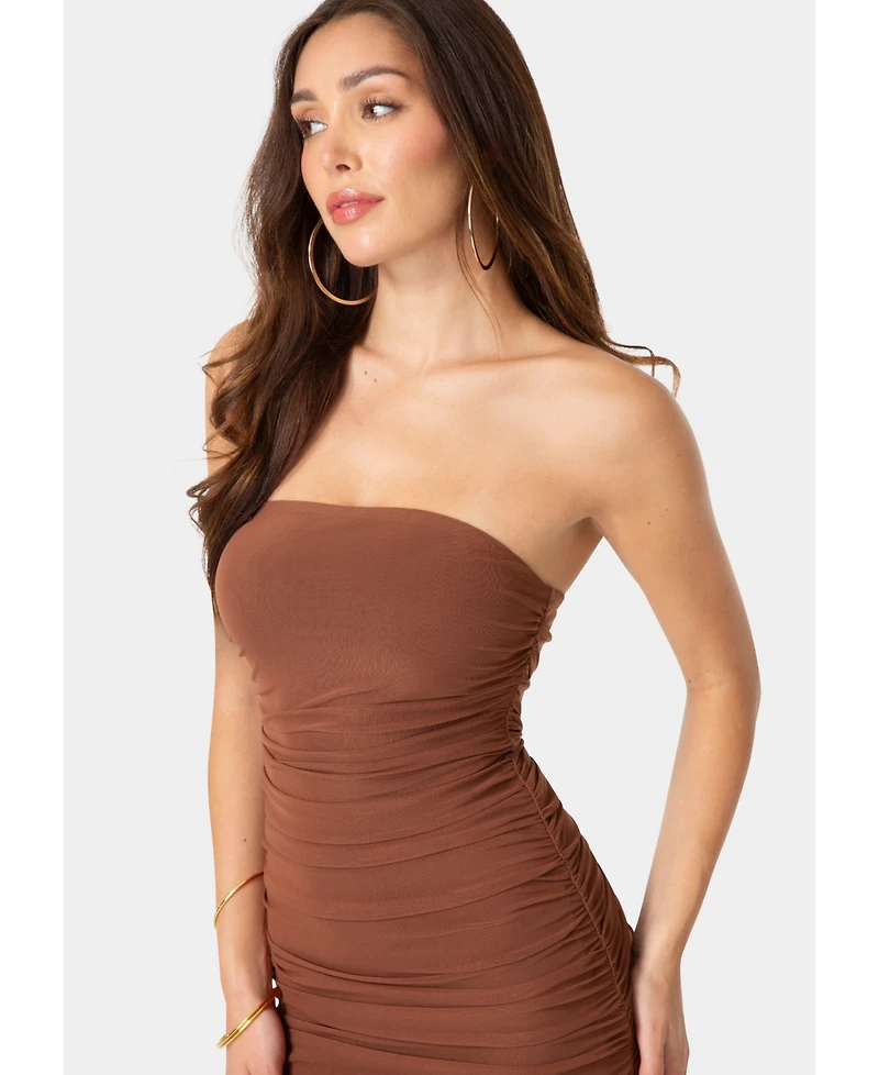 Bebe Womens Powermesh Strapless Hanky Dress