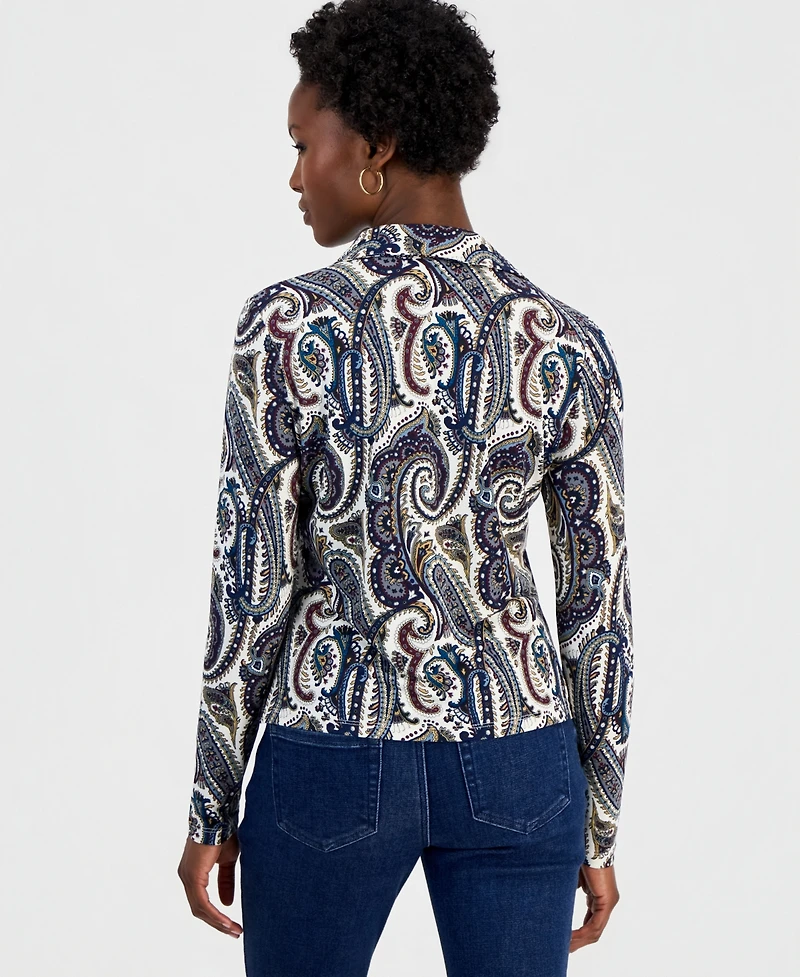 I.n.c. International Concepts Petite Paisley Long-Sleeve Johnny Collar Blouse, Macy's Exclusive