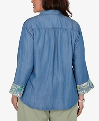 Alfred Dunner Plus Indigo Girls Soft Lyocell Denim Sequined Button Front Top