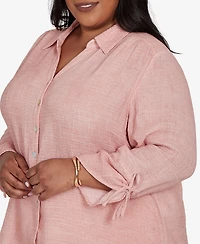 Alfred Dunner Plus Camden Market Crinkle Gauze Button Front Top
