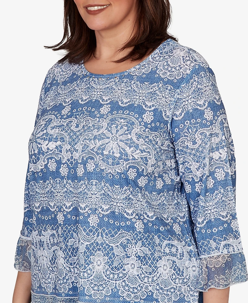 Alfred Dunner Plus Camden Market Lacey Striped Knit Top