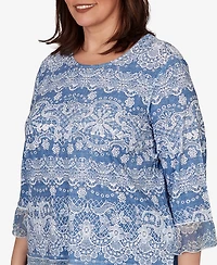 Alfred Dunner Plus Camden Market Lacey Striped Knit Top